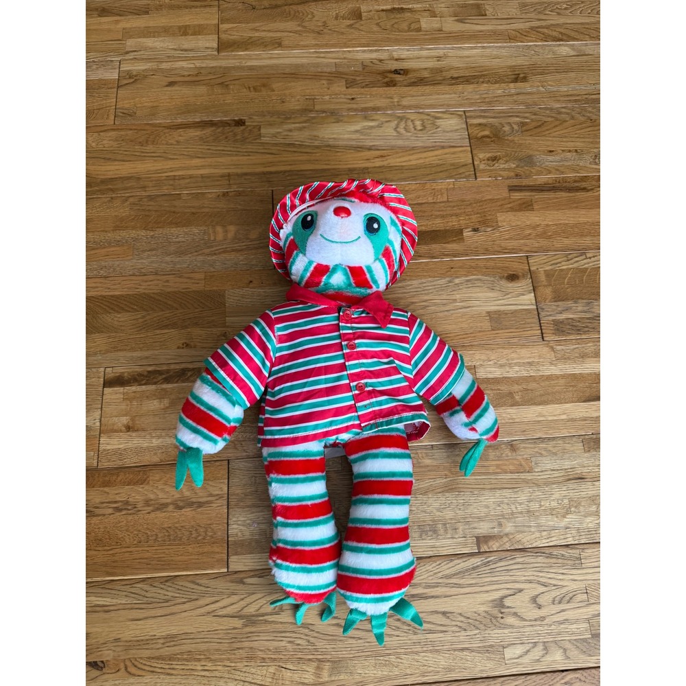 Build A Bear Sloth Peppermint Twist Candy Cane Pajamas Outfit Hat ‎ Plush Toy